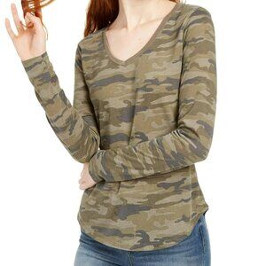 Ultra Flirt Womens Boyfriend Rounded-hem Camo Long Sleeve T-Shirt Juniors Size L